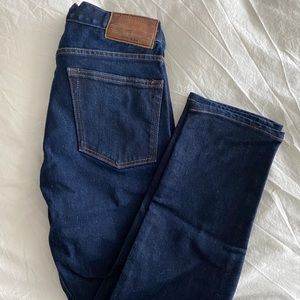 JCREW 484 Straight, blue denim jean. Zip button.